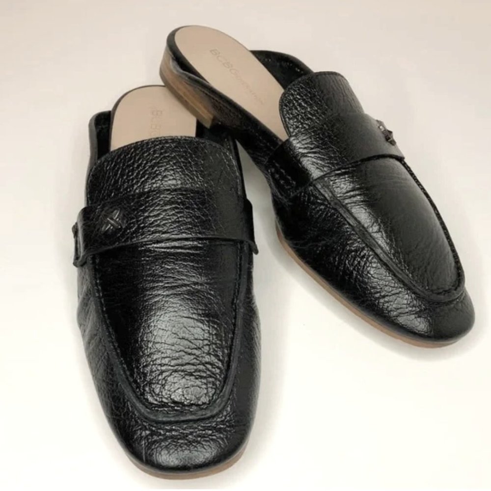 BCBGeneration Sabrina Black Leather Slides Mules Size 8